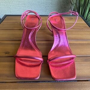 Zara Metallic Pink Heeled Sandals